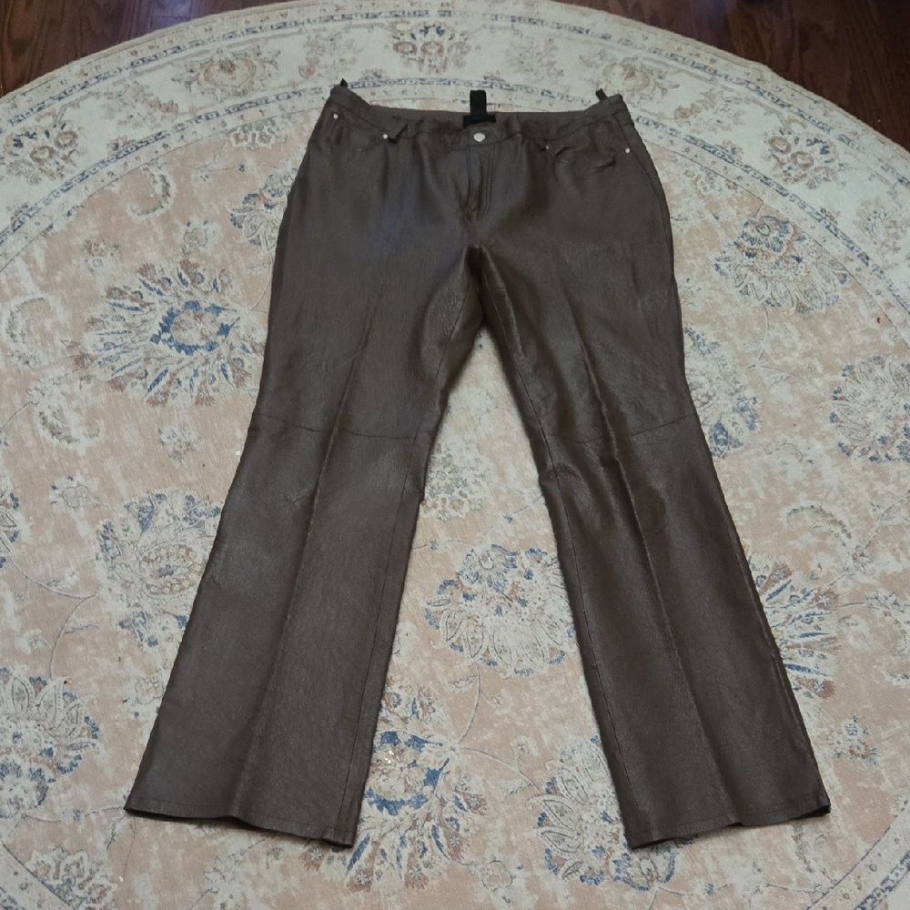 Metrostyle 100% Leather Brown Flare Jeans Fully Lined Classic 5 Pocket 16T EUC